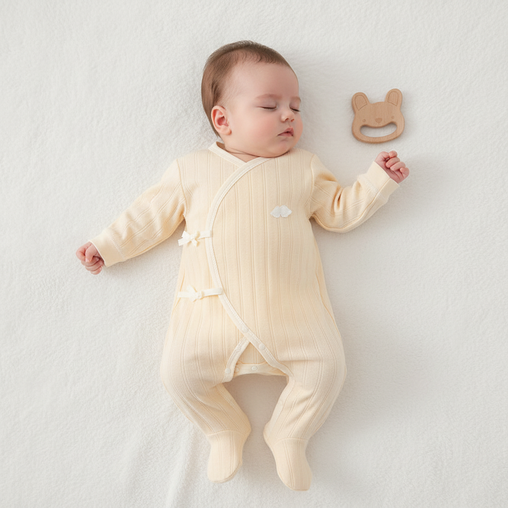 Pyjama bébé PapillÎn⹠couleur jaune nouveau-né sur dos zéro fluorescence zéro formaldéhyde boutons-pression résine POM