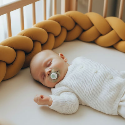 Réducteur de lit bébé tressé rose dans un lit en bois - cocon douillet et sécurisé pour nouveau-né | Pour Poupon
