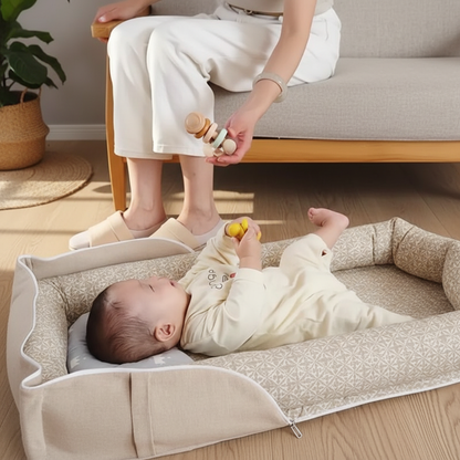 Cocon bebe pliable : confort au sol avec bébé a l'intérieur.