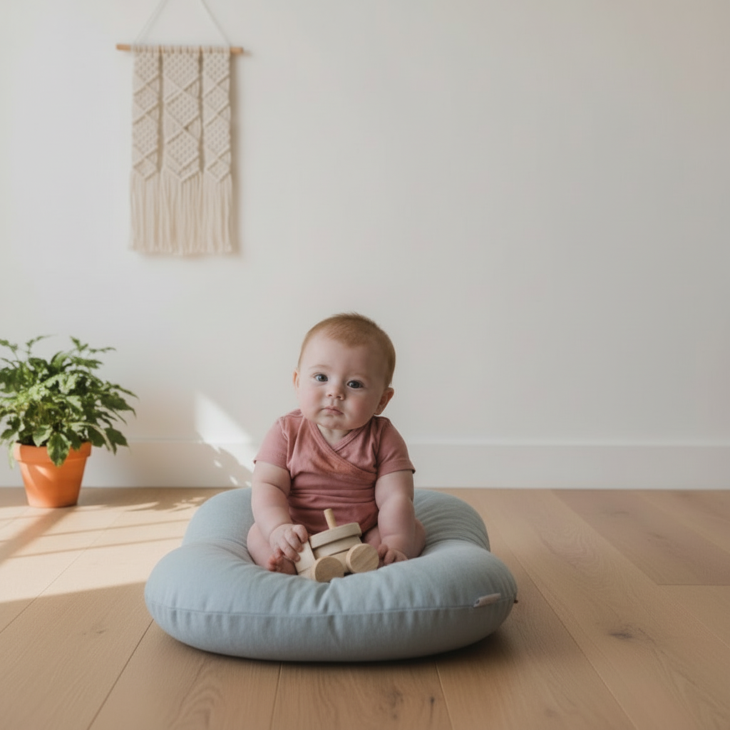 Couffin MAËLIE™ couleur bleu pâle ardoise bébé assis jouets bois 