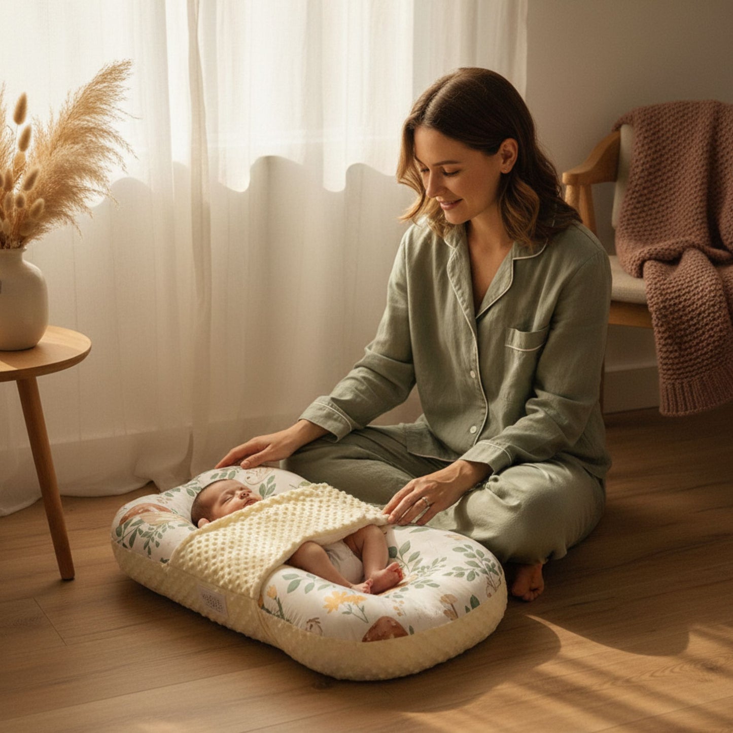 Couffin bébé Floridor™ – vue détail tissu respirant et sangle minky douce