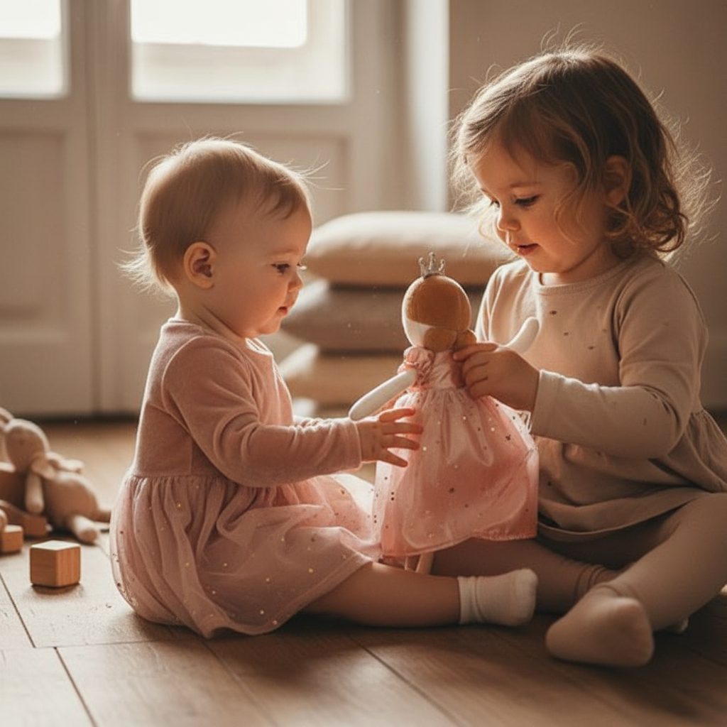 Doudou bébé fille Aurore 0 à 5 ans compagne fidèle grandit avec enfant
