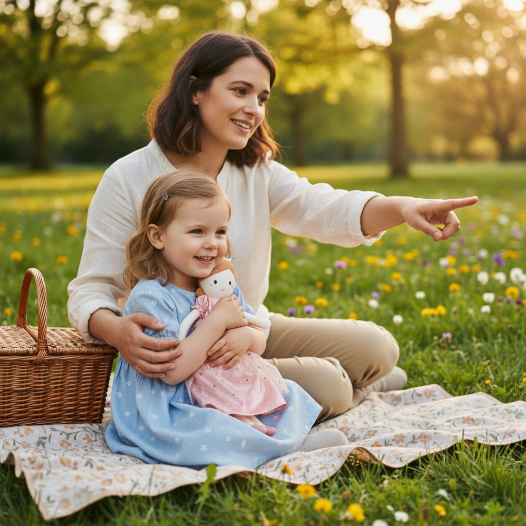 Doudou bébé fille Aurore parc jeu éveil sensoriel manipulation
