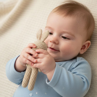 Doudou Bébé Détails fabrication artisanale doudou Lapinou - yeux brodés sécurisés