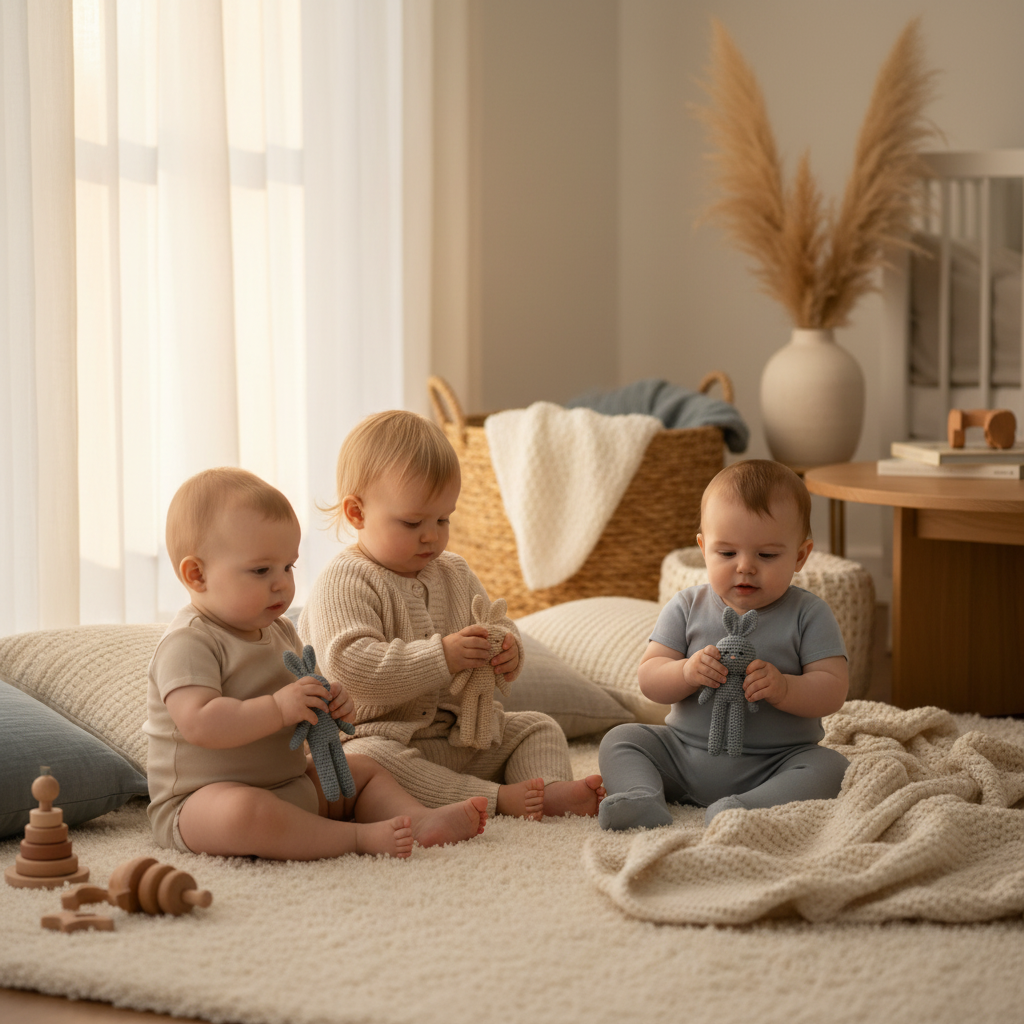 Doudou bébé lapin crochet artisanal - ambiance chambre enfant minimaliste