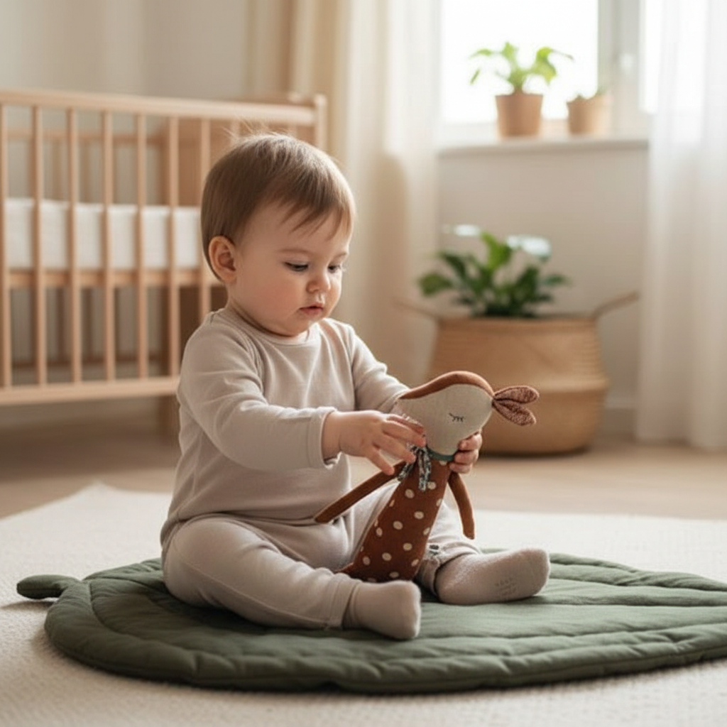 DOUDOU Bébé jouant avec doudou BambiCerf - Stimule motricité imagination créative