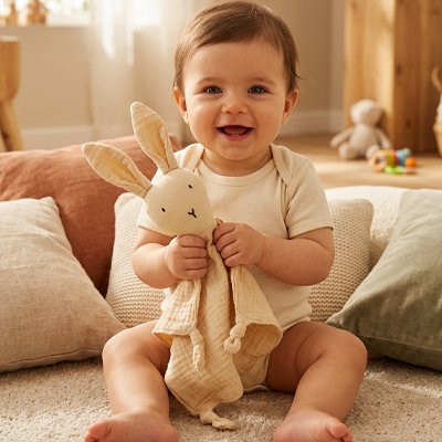 Doudou lapin Doudou lapin Lapy coloris beige gaze coton naturel tout doux
