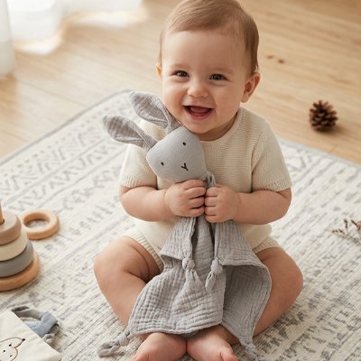 Doudou lapin Lapy coloris gris apaisant design minimaliste
