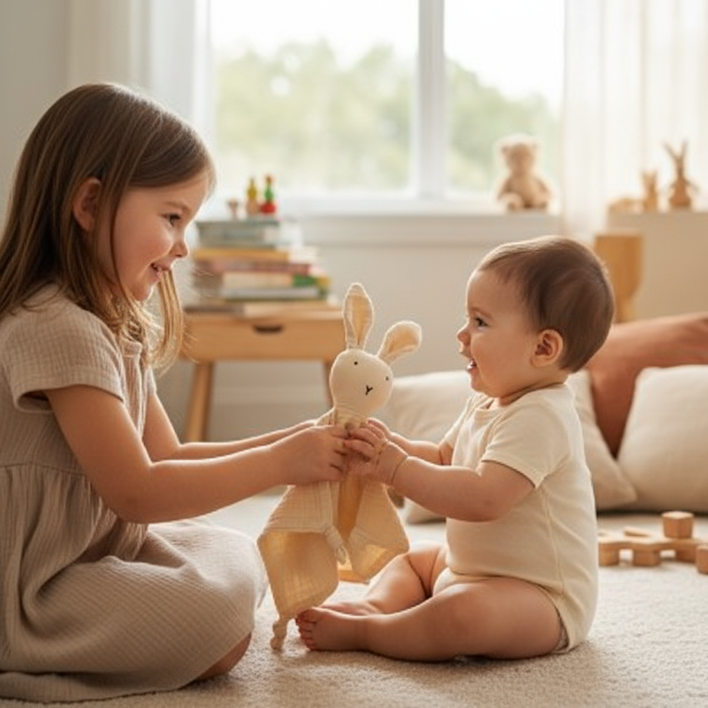 Doudou lapin Lapy grandit avec bébé objet transitionnel compagnon fidèle
