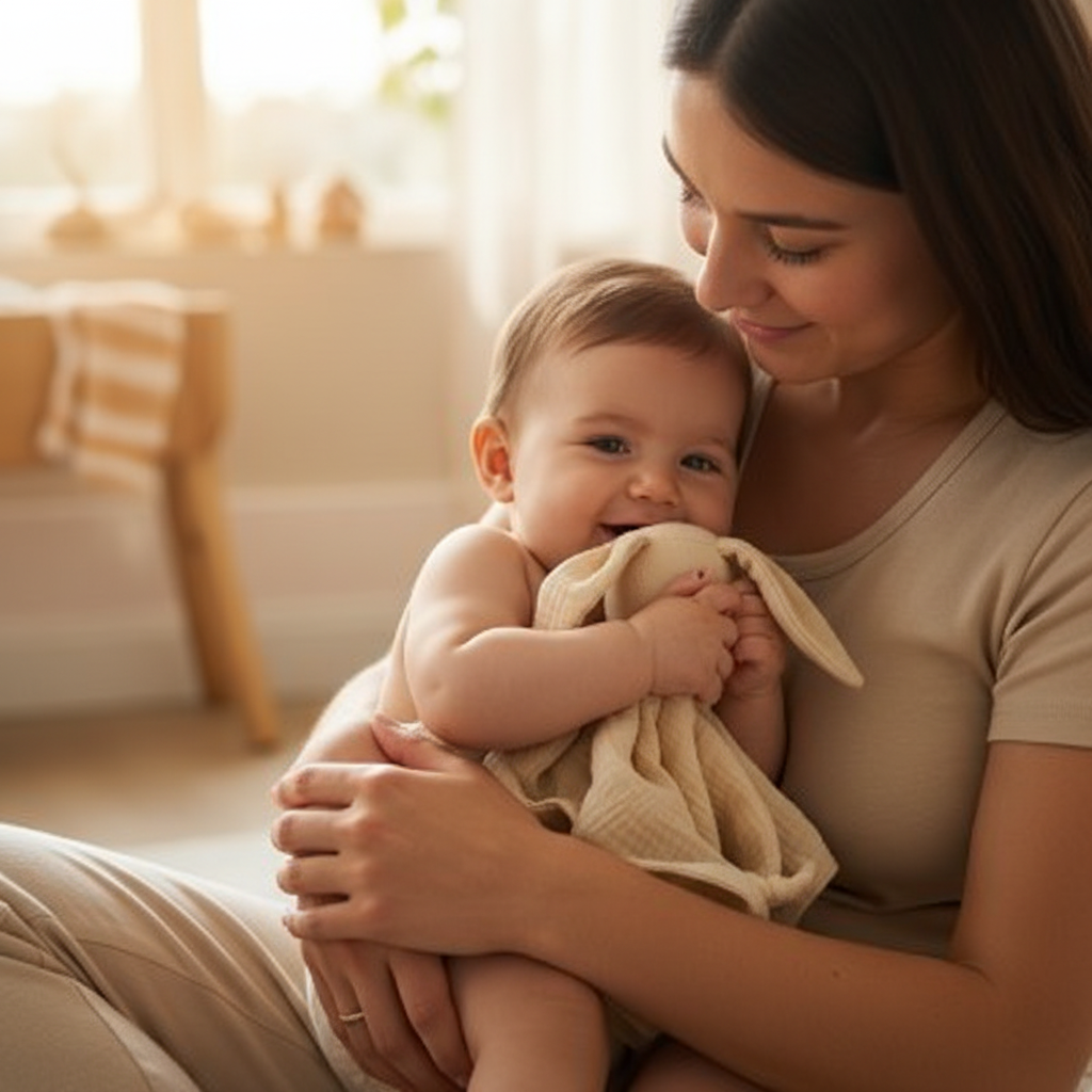 Doudou lapin Lapy avec maman texture rappelle peau rassurant
