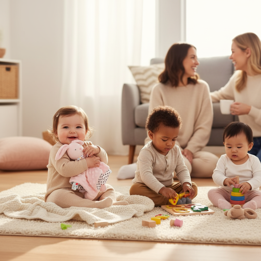 DOUDOU LAPIN ROSE :Enfants jouant avec doudou lapin rose - stimulation sensorielle et développement