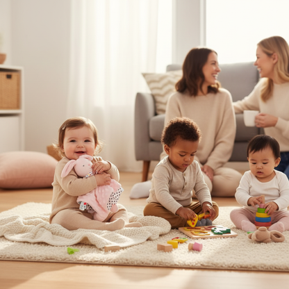 DOUDOU LAPIN ROSE :Enfants jouant avec doudou lapin rose - stimulation sensorielle et développement