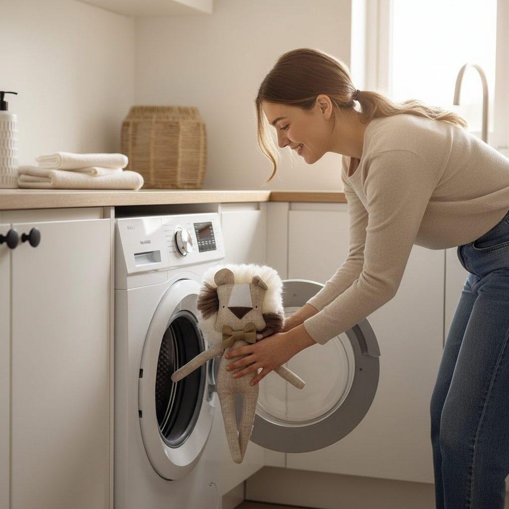 Doudou lion beige marron clair Lionou™ - Peluche ultra-douce 25-30cm lavable machine - Compagnon protecteur bébé enfant
