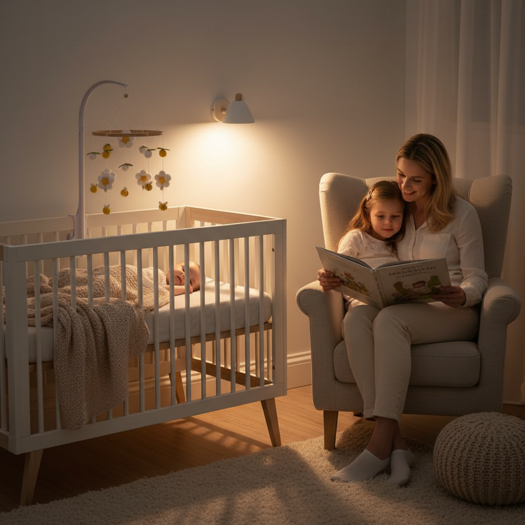 Mobile bébé Abeilledor développant l'autonomie du sommeil - maman profite de moments de qualité avec sa fille