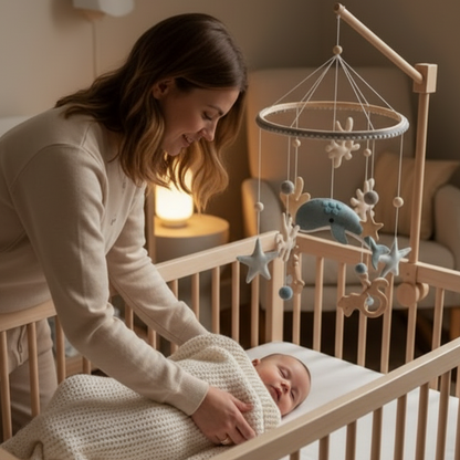 Mobile lit bébé WHALY™ - rituel coucher bébé emmailloté couverture douce maman chambre scandinave veilleuse nuit