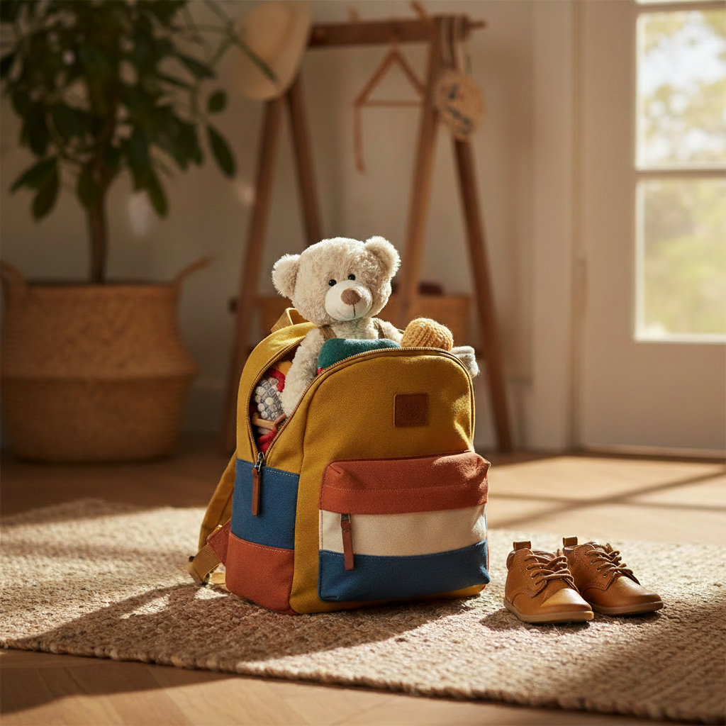 Ours en peluche BIBBOU™ dans le sac à dos d'un enfant - peluche idéale pour la crèche et les voyages