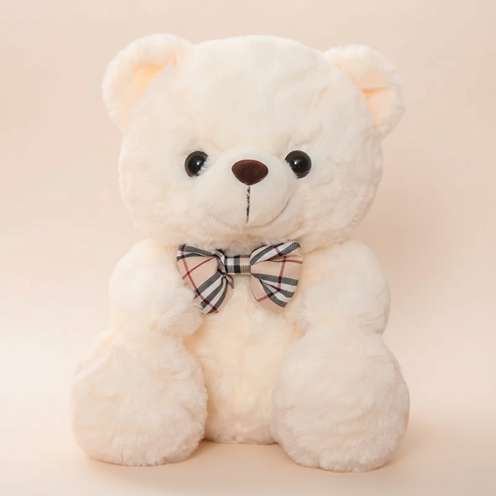 Ours en peluche BisouNœud™ blanc crème - doudou sécurisé lavable idéal nouveau-né
