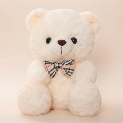 Ours en peluche BisouNœud™ blanc crème - doudou sécurisé lavable idéal nouveau-né
