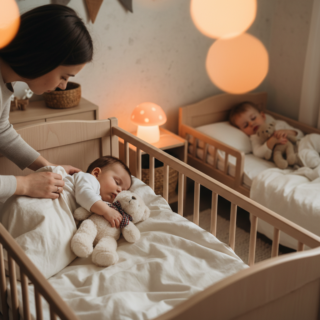 Ours en peluche BisouNœud™ - rituel du sommeil maman bébé et frère nuits paisibles
