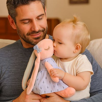 PELUCHE LAPIN - LAPINETTE™ bleu avec papa
