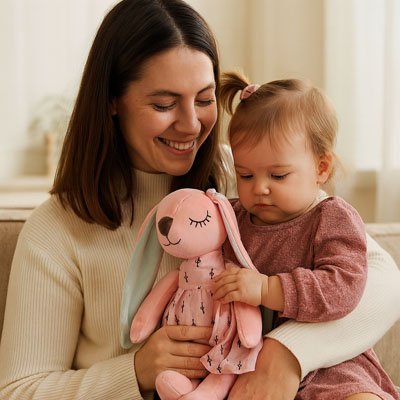 PELUCHE LAPIN - LAPINETTE™ Rose avec Mama
