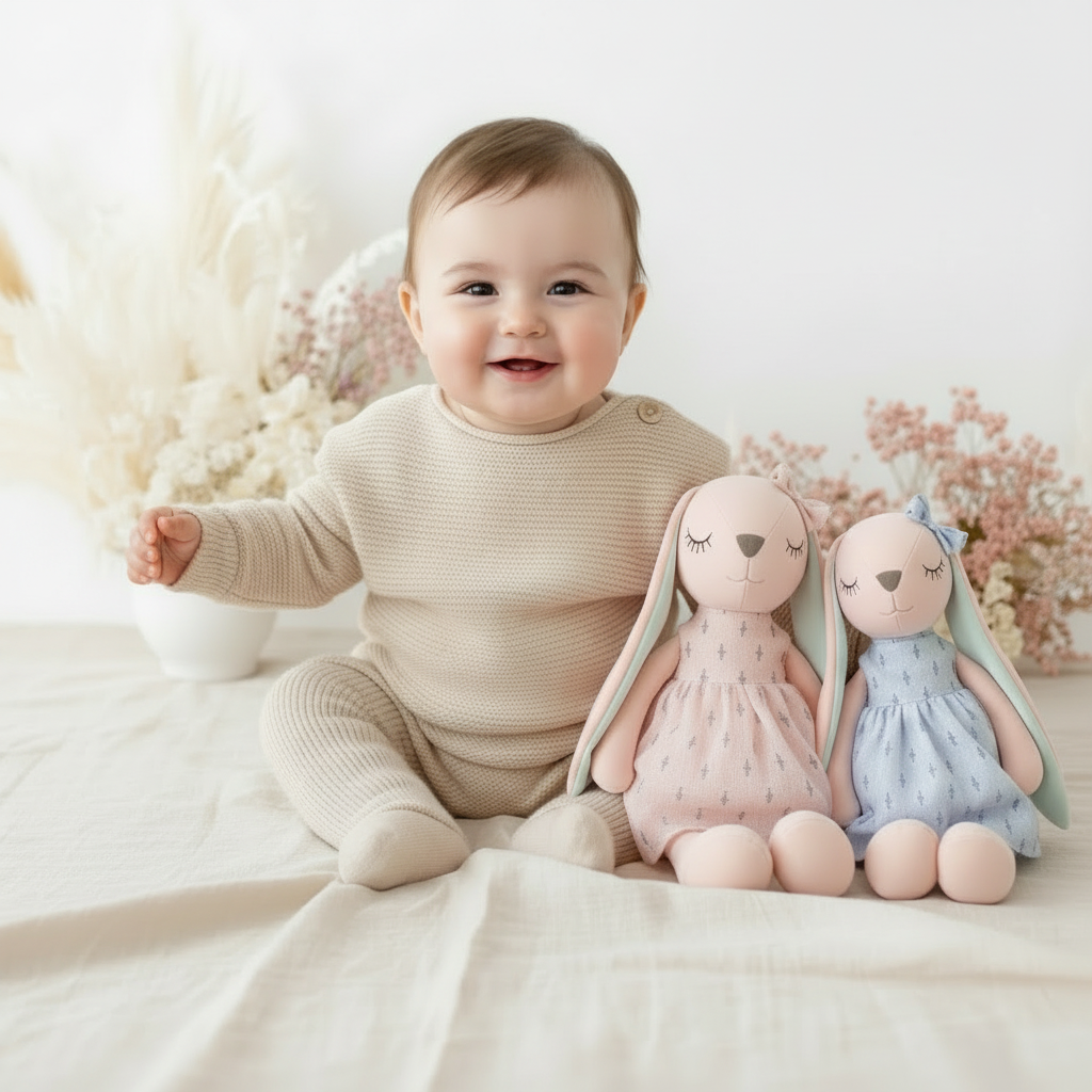 Peluche lapin Lapinette™ — 2 petits lapins avec bébé, sans le grand