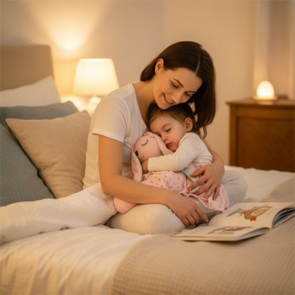 Peluche lapin avec Parent enfant lecture histoire du soir lapin lien affectif famille souvenirs précieux