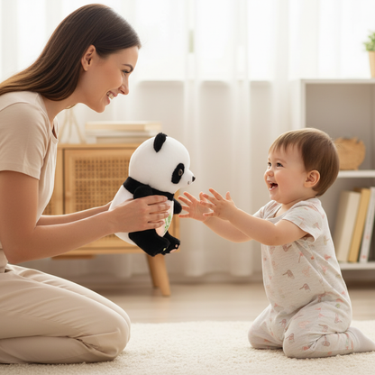Peluche qui respire PANDOR™ – maman offre doudou panda en cadeau à son enfant