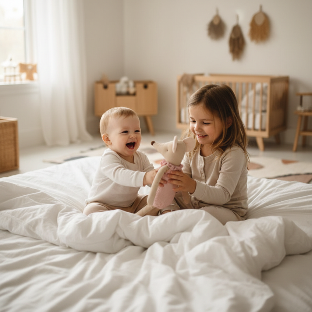 Peluche souris FARFOUILLE™ -Bébé et soeur moment détente