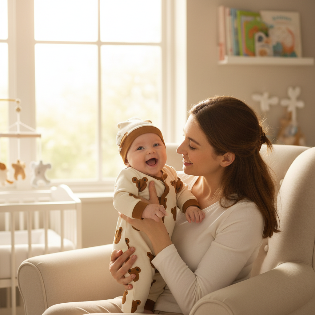 Pyjama bébé avec Maman et bébé heureux en pyjama ours - Confort optimal et moments tendres garantis