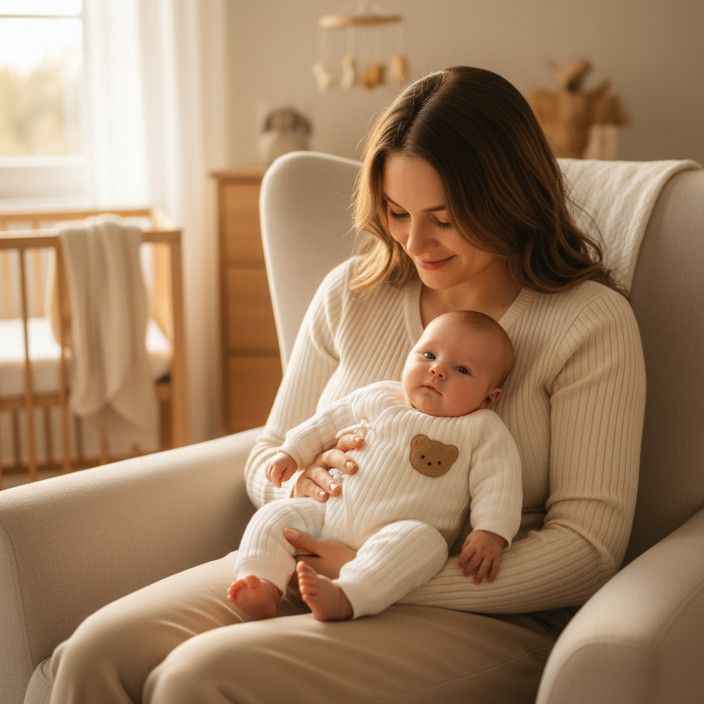 Pyjama bébé Nounours™ caractéristiques - ouverture kimono croisée coton côtelé manches longues