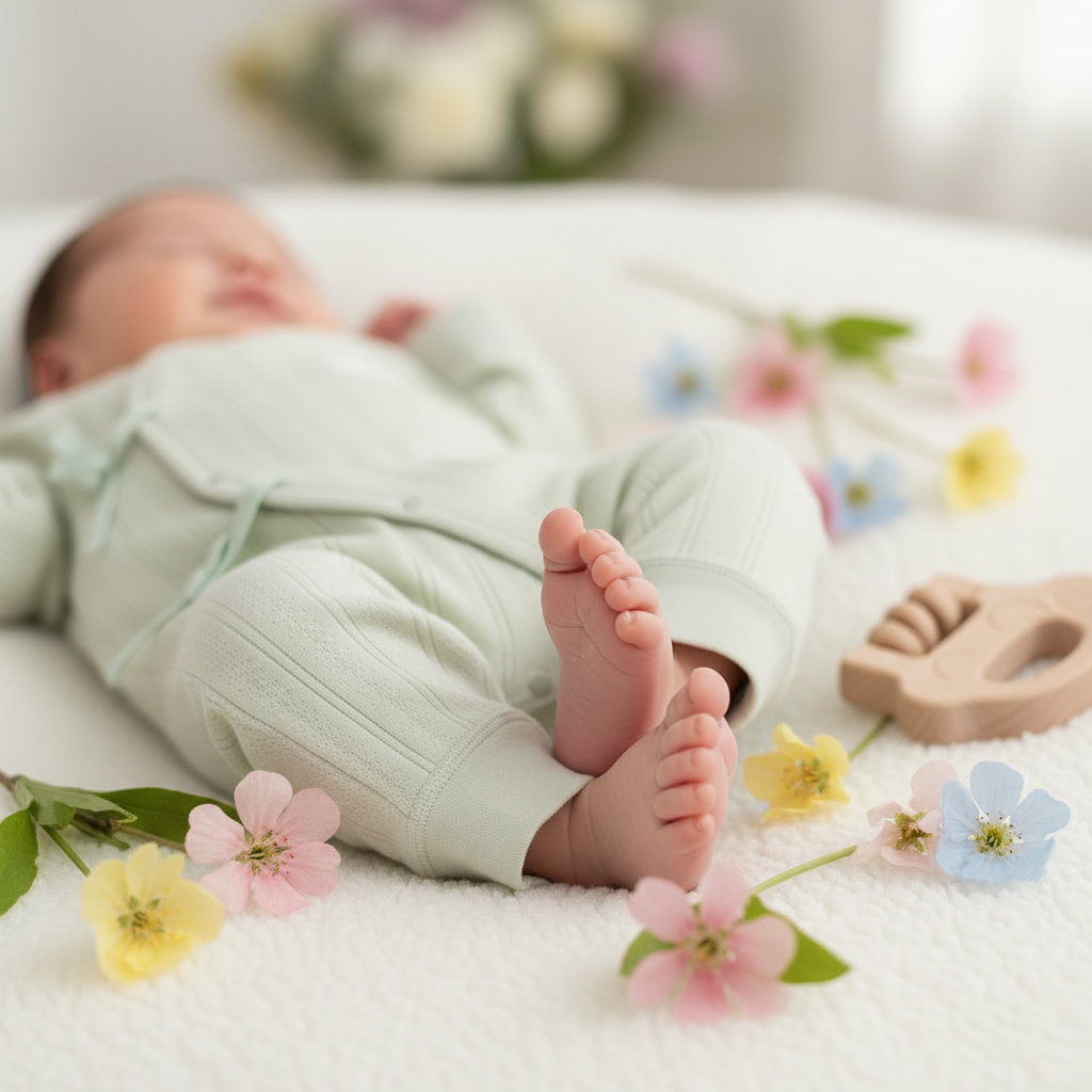 Pyjama bébé Papillôn™ coton bio certifié Oeko-Tex gros plan sur les petits pieds de bébé texture micro-densité