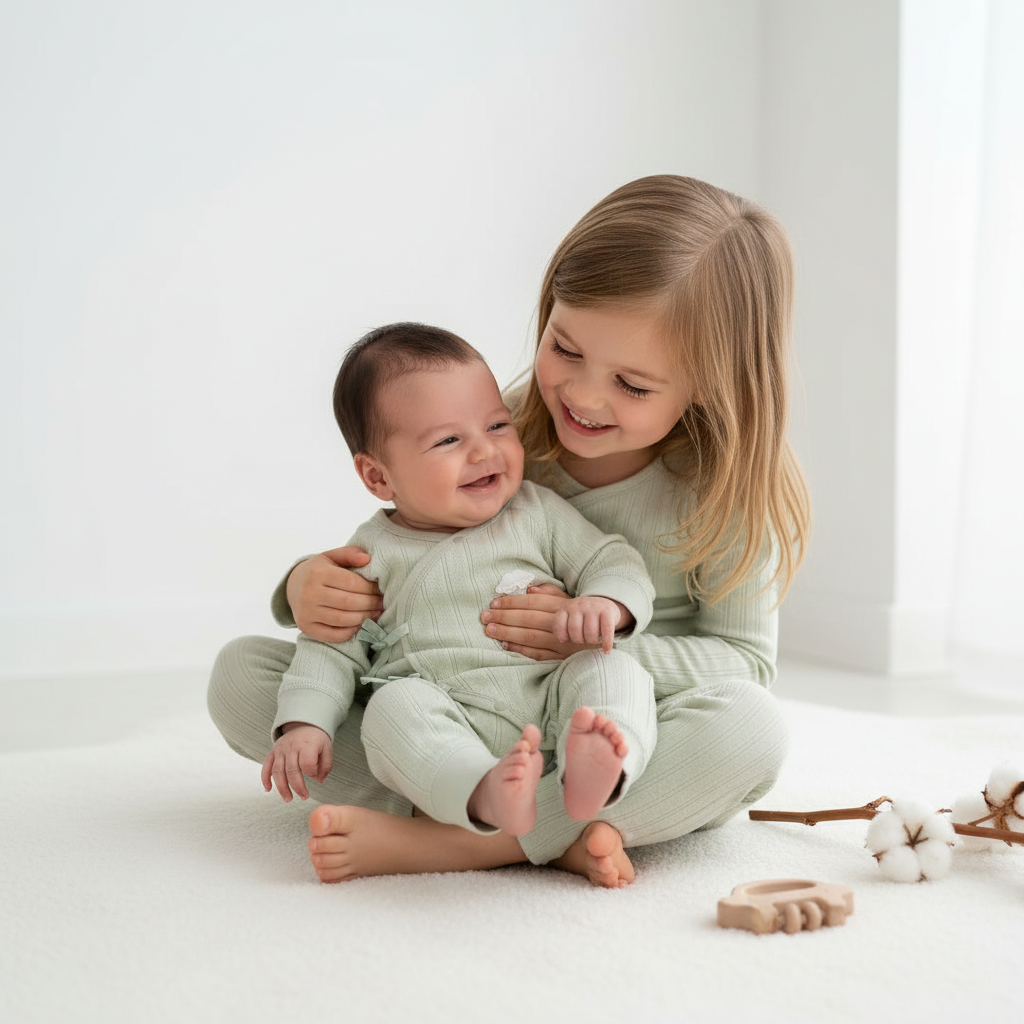 Pyjama bébé Papillôn™ déplié à plat coutures sans os boutons-pression résine POM tour de ventre double couche coton naturel