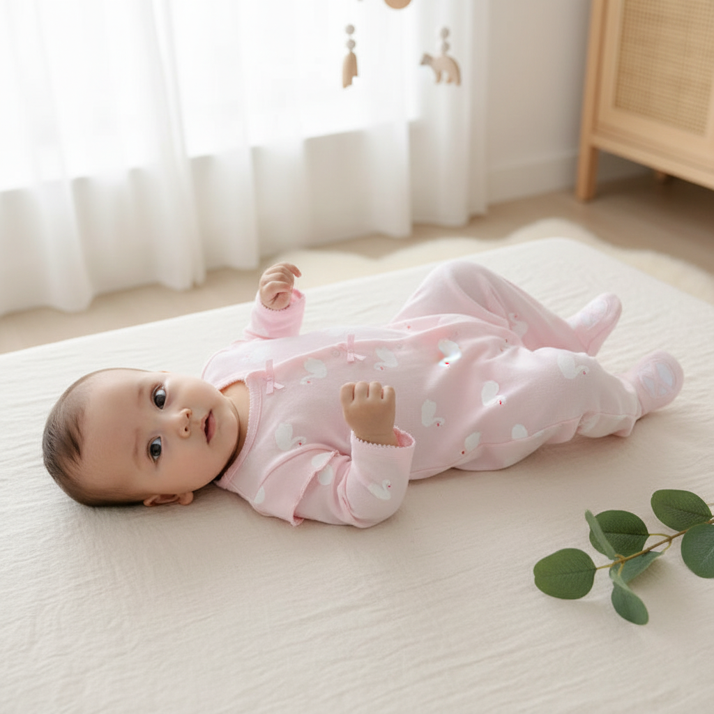 Pyjama bébé fille ROSWAN™ –bébé allongé pour moment d'éveil