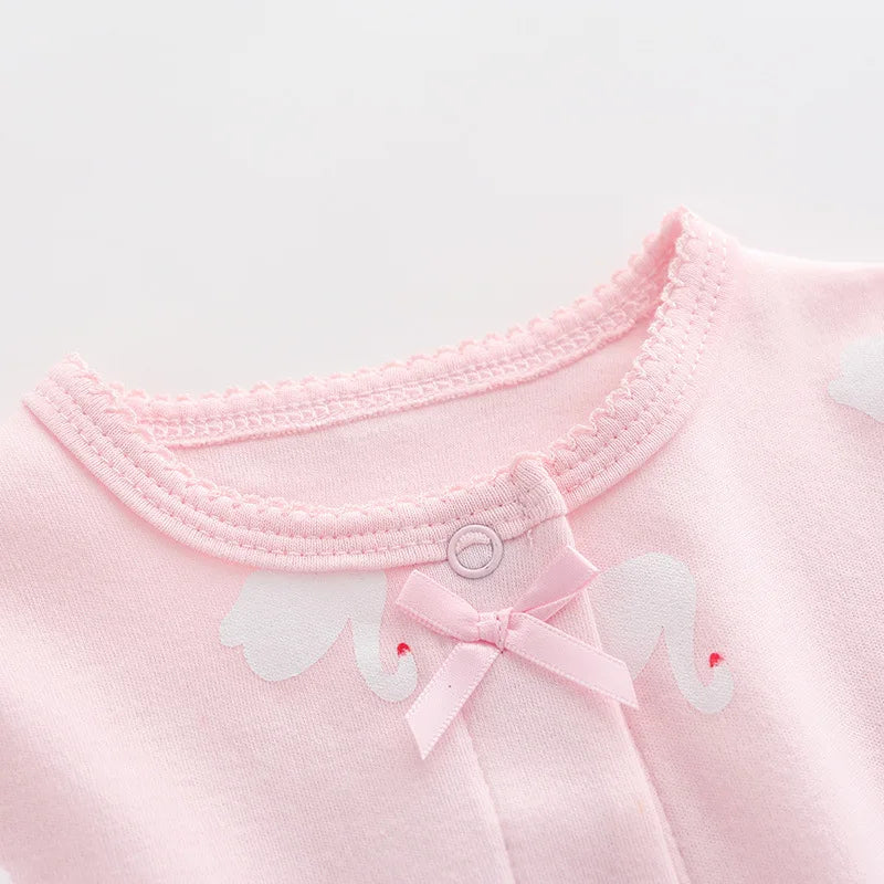 Pyjama bébé fille ROSWAN™ – barboteuse rose cygne avec col rond facile a enlever et mettre