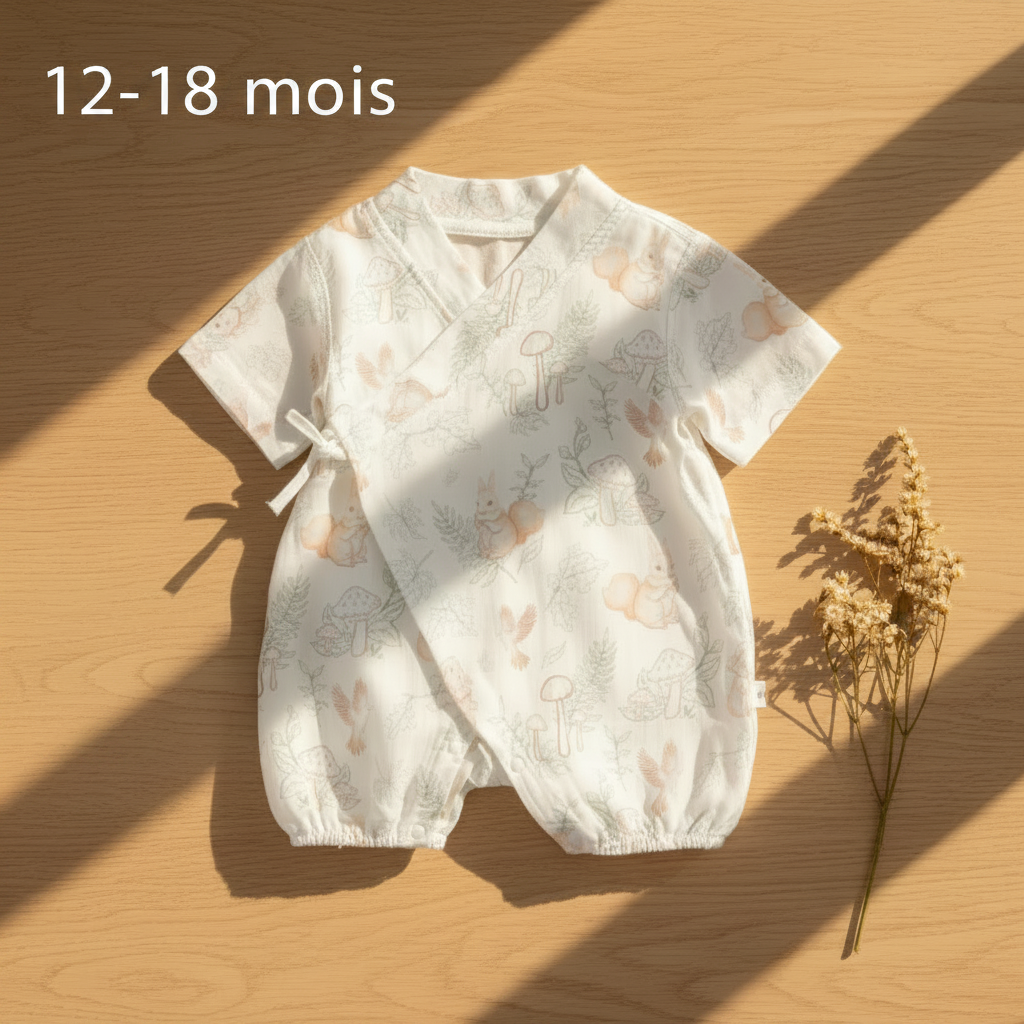 Pyjama bébé CASSENOIX™ gaze de bambou motif forêt enchanté taille 12-18 mois