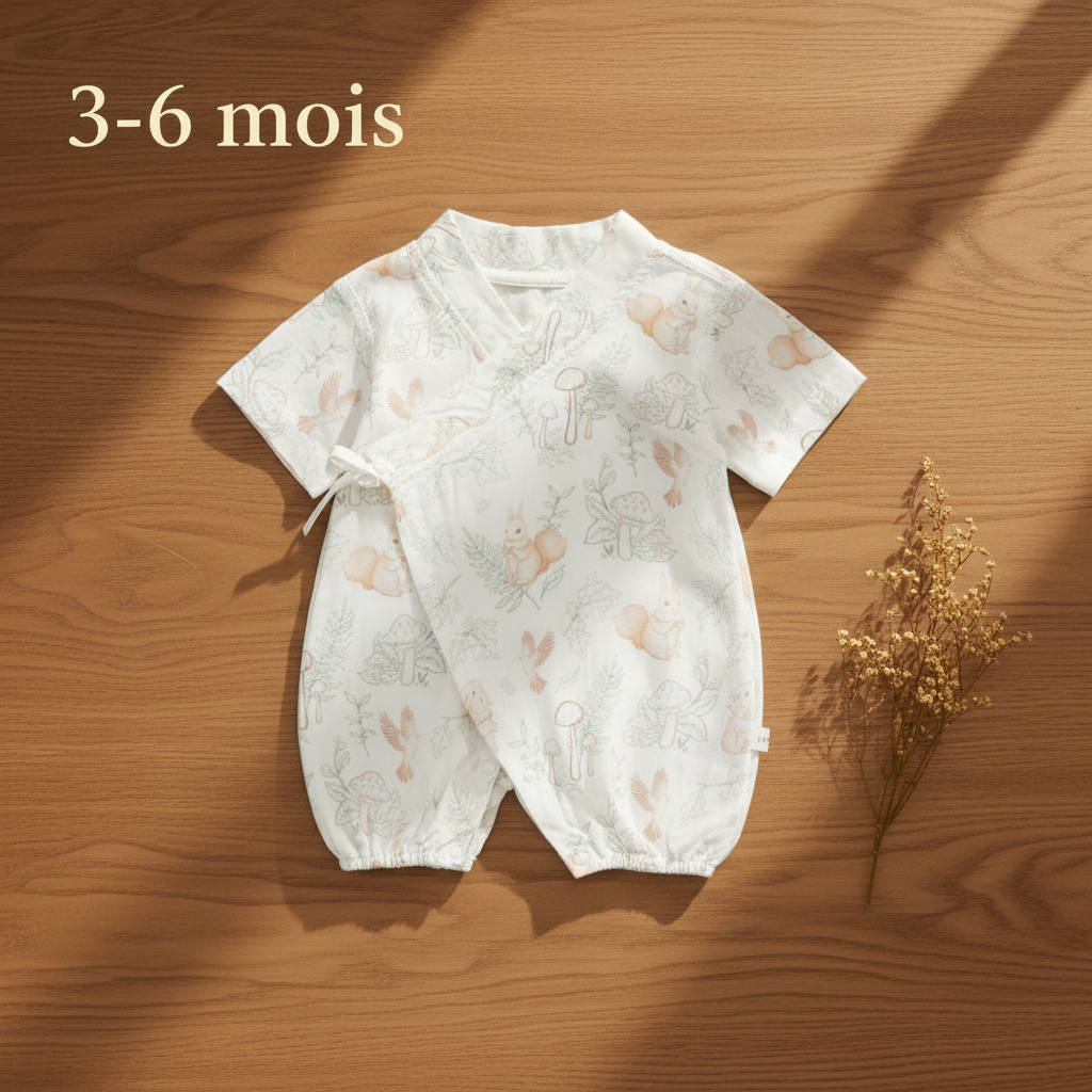 Pyjama bébé CASSENOIX™ gaze de bambou motif forêt enchanté taille 3-6 mois