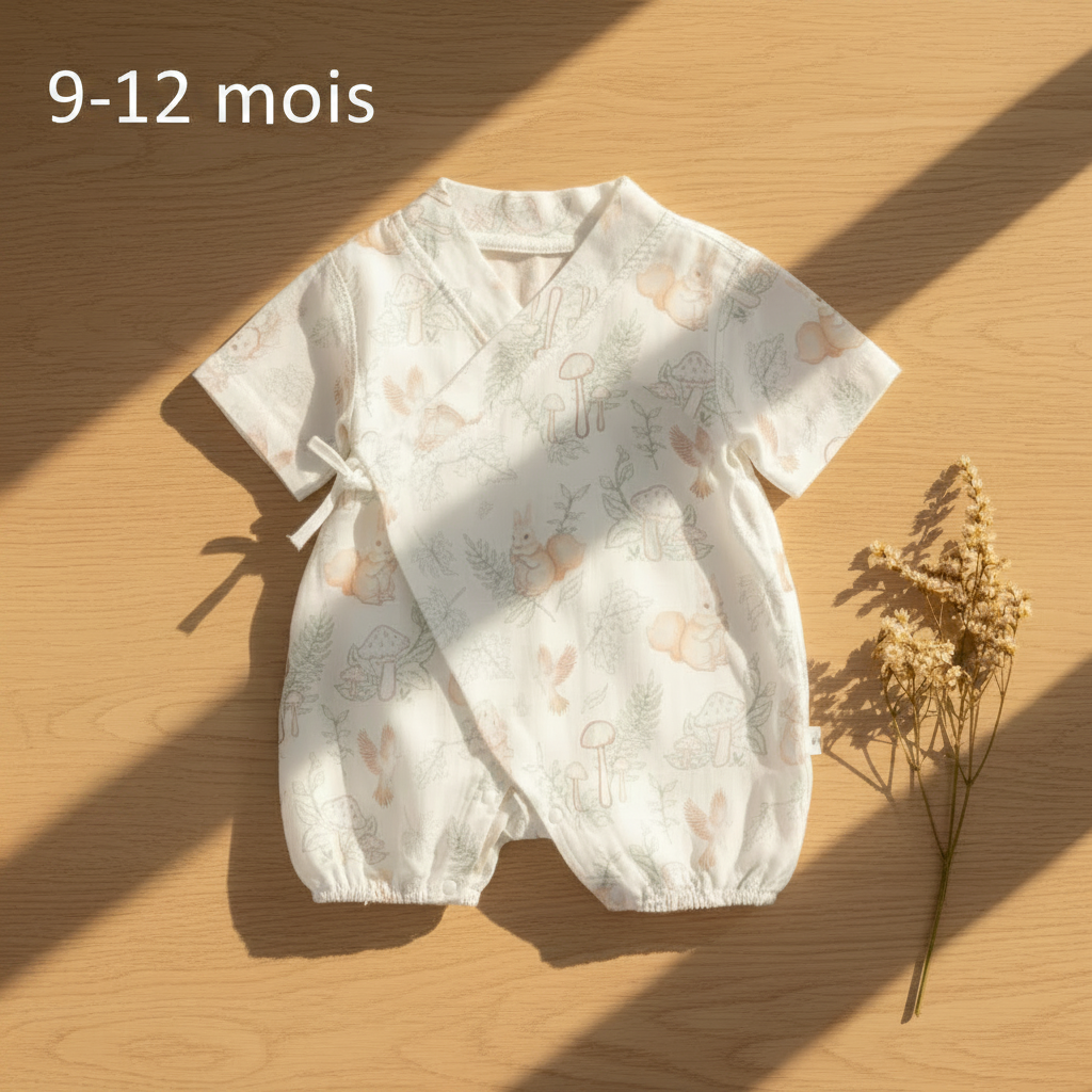 Pyjama bébé CASSENOIX™ gaze de bambou motif forêt enchanté taille 9-12 mois
