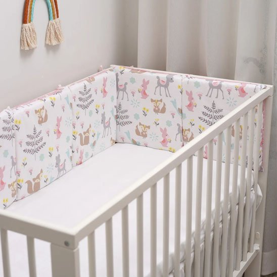 Tour de lit bébé rose motif renard protection douce fille lit barreaux