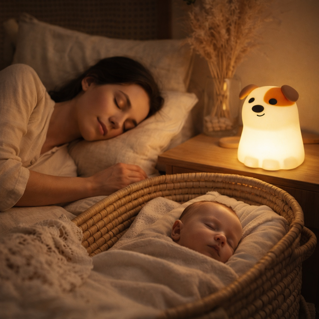 Veilleuse enfant Ouaféclat™ - Maman et bébé endormis dans couffin