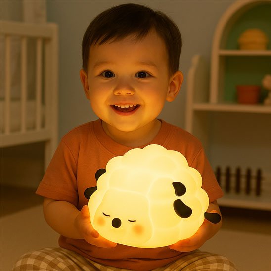 Veilleuse bébé mouton en silicone doux non toxique pour chambre enfant