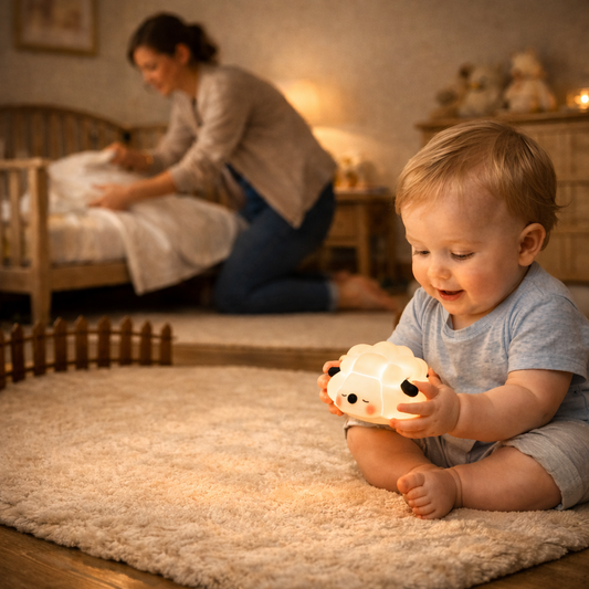 Veilleuse bébé mouton avec support téléphone pour sécurité et confort