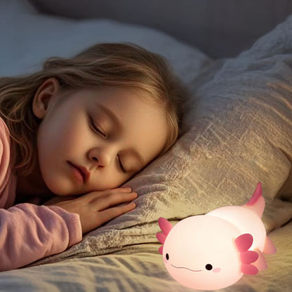 Veilleuse bébé axolotl en silicone tactile pour stimulation sensorielle et éveil en douceur