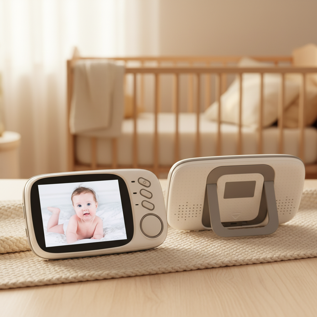 Babyphone vue de devant et arriêre vidéo haute définition avec caméra blanche design et unité parentale portable