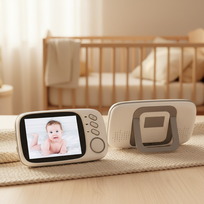 Babyphone vue de devant et arriêre vidéo haute définition avec caméra blanche design et unité parentale portable