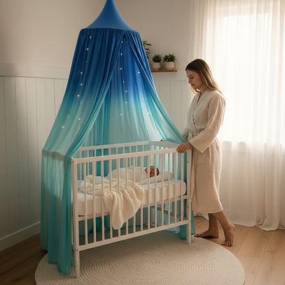 baldaquin lit bebe blanc avec ciel etoile