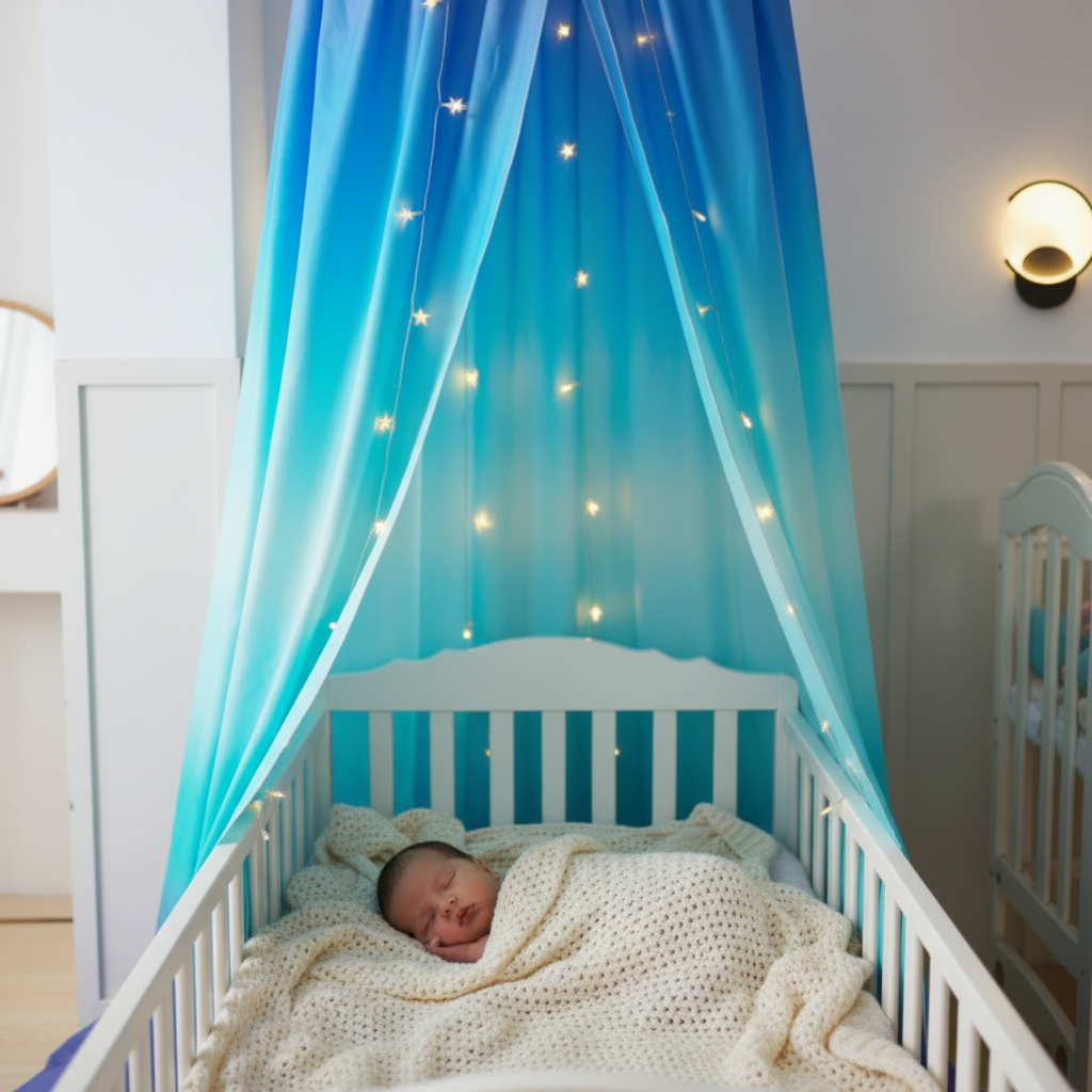 baldaquin lit bebe endormi berceau blanc