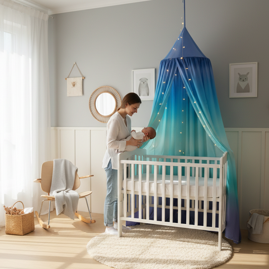 baldaquin lit chambre bebe ciel etoile degrade bleu