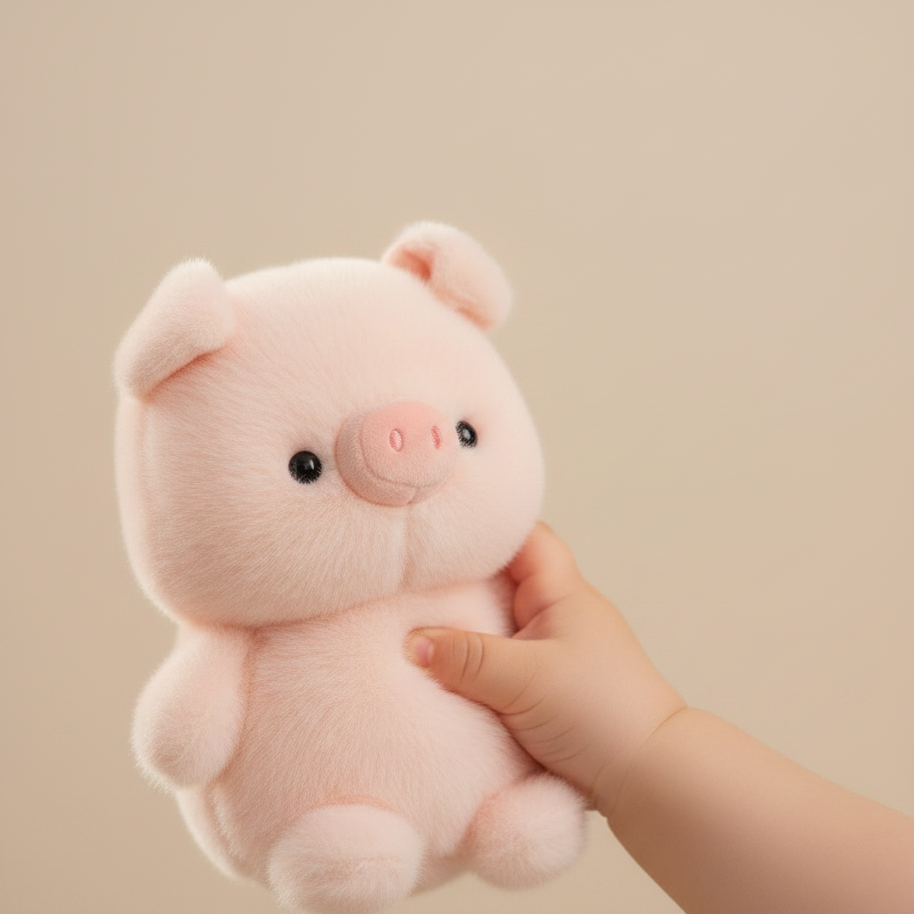 cochon en peluche PINKYPIGGY™ tenu dans la main d'un bébé – doudou cochon rose ultra-doux 16cm Pour Poupon