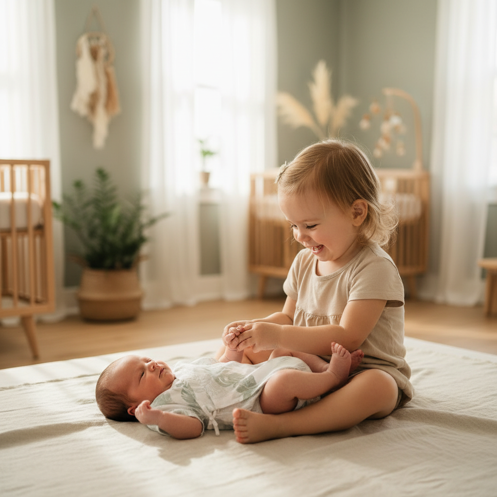 Dors-Bien BAMBOUÏ™ – Bébé et sa sœur main dans la main, grenouillère gaze de bambou Pour Poupon